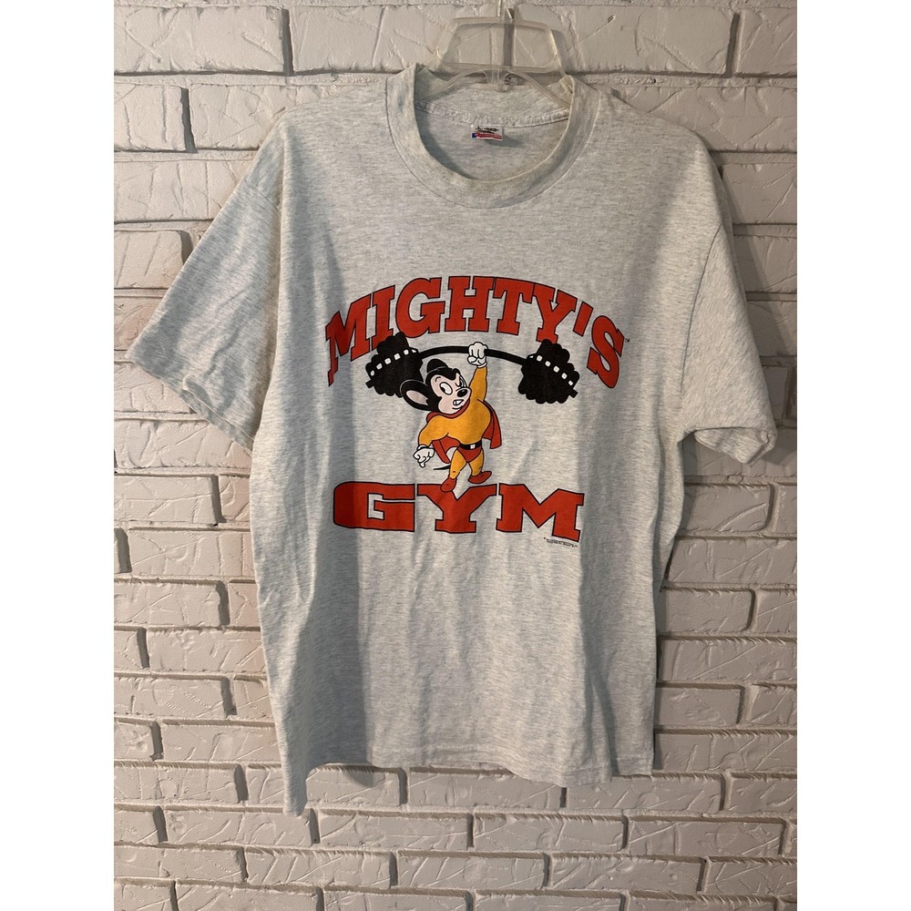 Vintage Mighty Mouse Shirt Mens Large Gray Mighty's Gym Cartoon 1993 90s Tee
